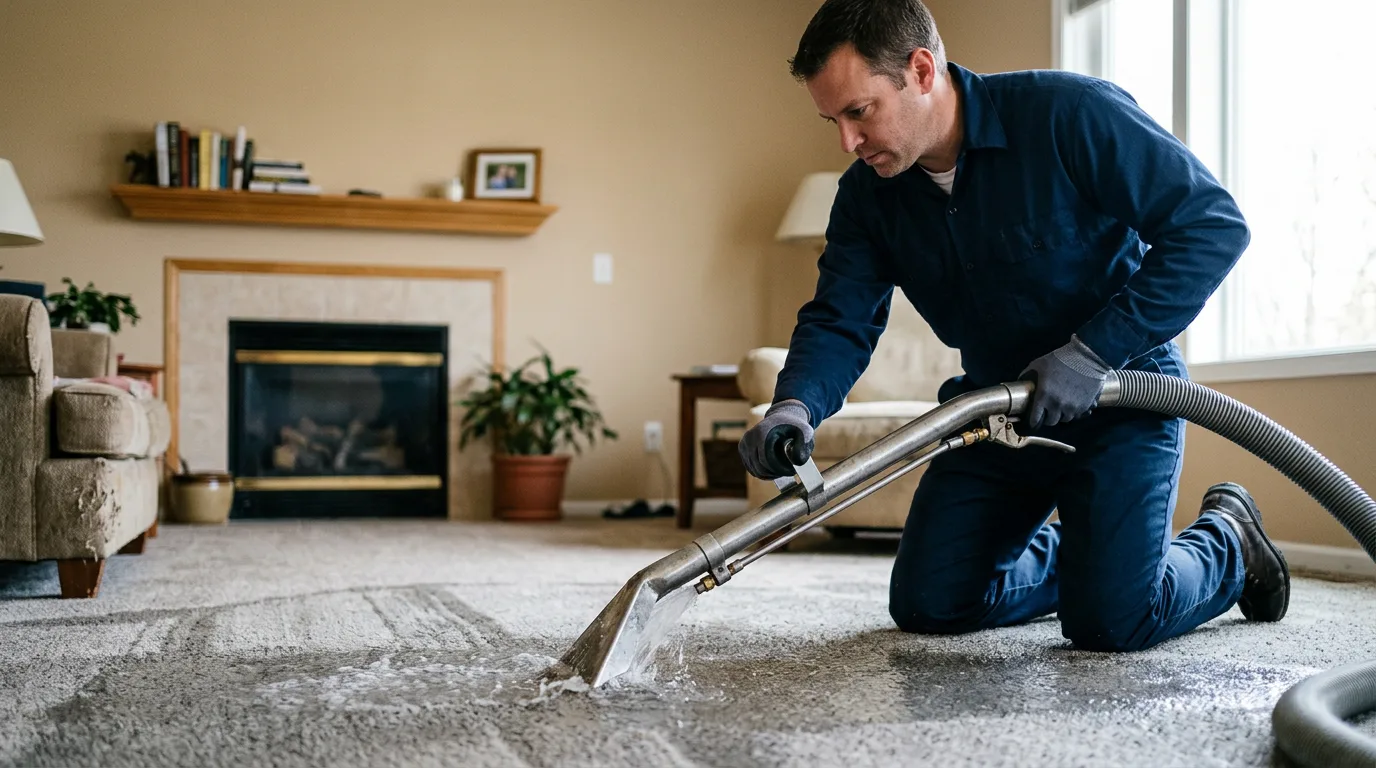 Water damage restoration technician working near Tiskilwa, IL